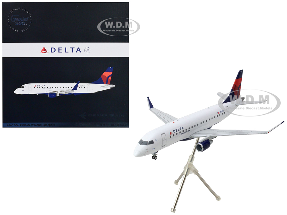 Embraer ERJ-175 Commercial Aircraft Delta Connection White with Blue and Red Tail Gemini 200 Series 1/200 Diecast Model Airplane by GeminiJets