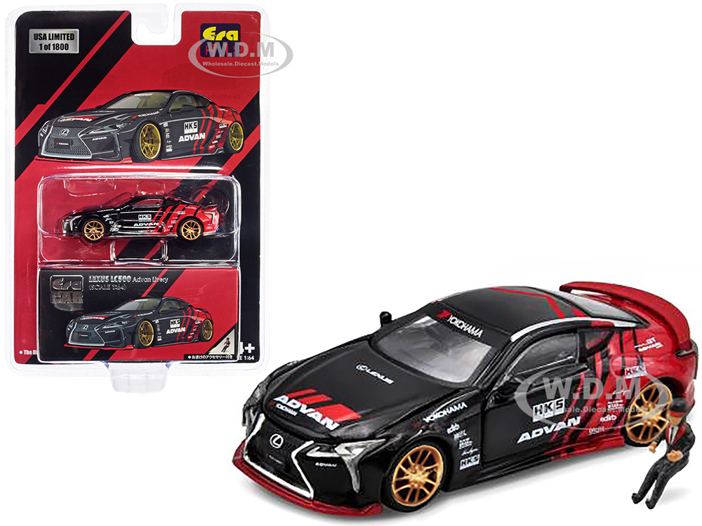 Lexus LC500 RHD (Right Hand Drive) Black and Red ADVAN Livery HKS and Driver Figure Limited Edition to 1800 pieces 1/64 Diecast Model Car by Era Car