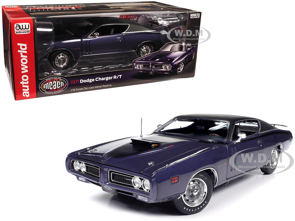 1971 Dodge Charger R/T Plum Crazy Purple Metallic with Black Vinyl Top Muscle Car & Corvette Nationals (MCACN) American Muscle Series 1/18 Diecast Model Car by Auto World