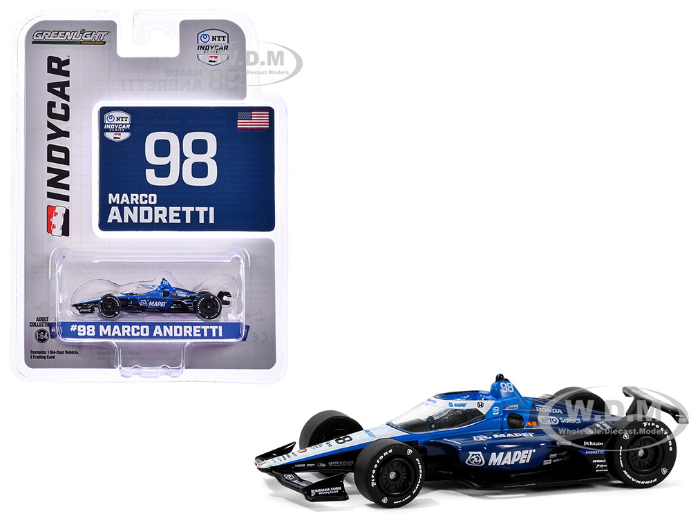 Dallara IndyCar #98 Marco Andretti Mapei Andretti Autosport NTT IndyCar Series (2024) 1/64 Diecast Model Car by Greenlight