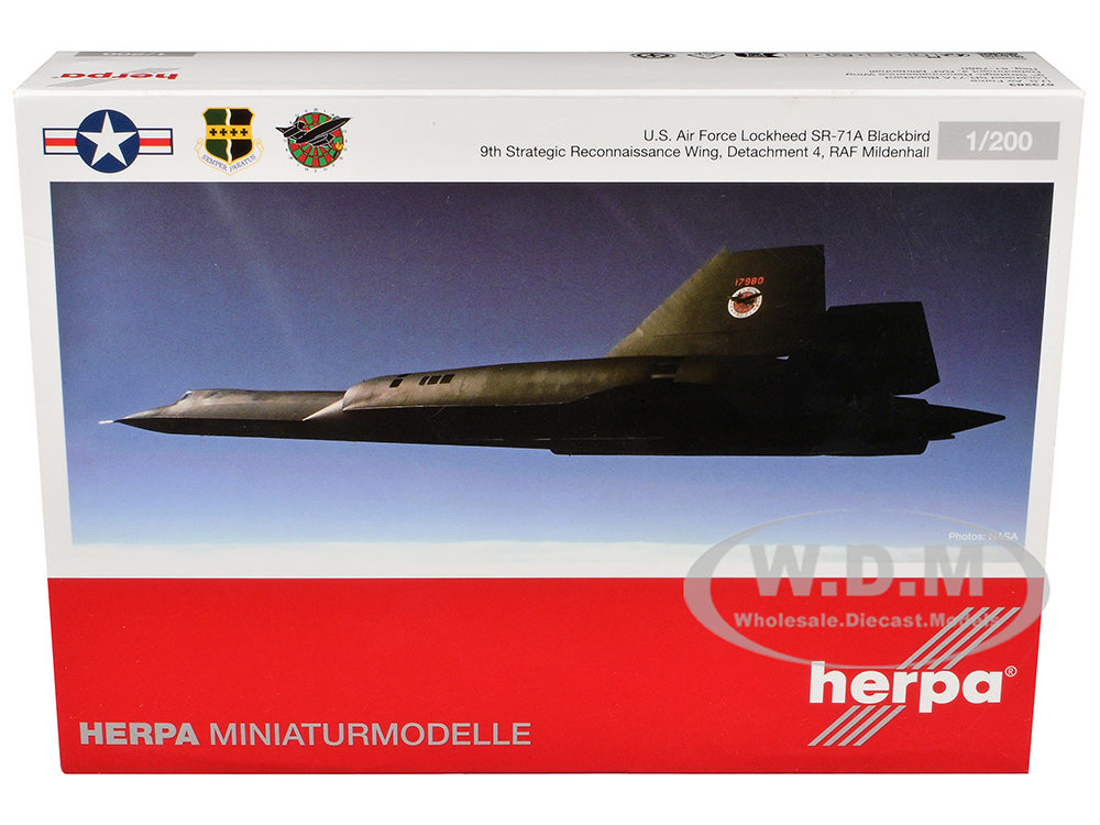 Lockheed SR-71A Blackbird Stealth Aircraft 9th Strategic Reconnaissance Wing Detachment 4 RAF Mildenhall United States Air Force 1/200 Diecast Model Airplane by Herpa