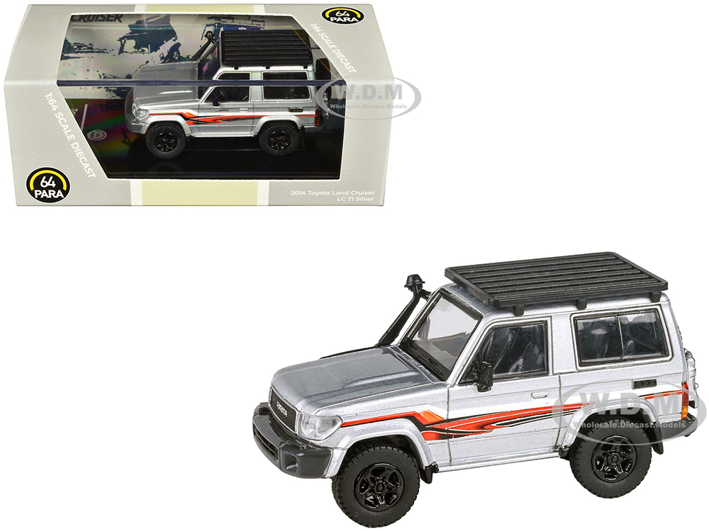 2014 Toyota Land Cruiser LC 71 Silver Metallic with Graphics 1/64 Diecast Model Car by Paragon Models