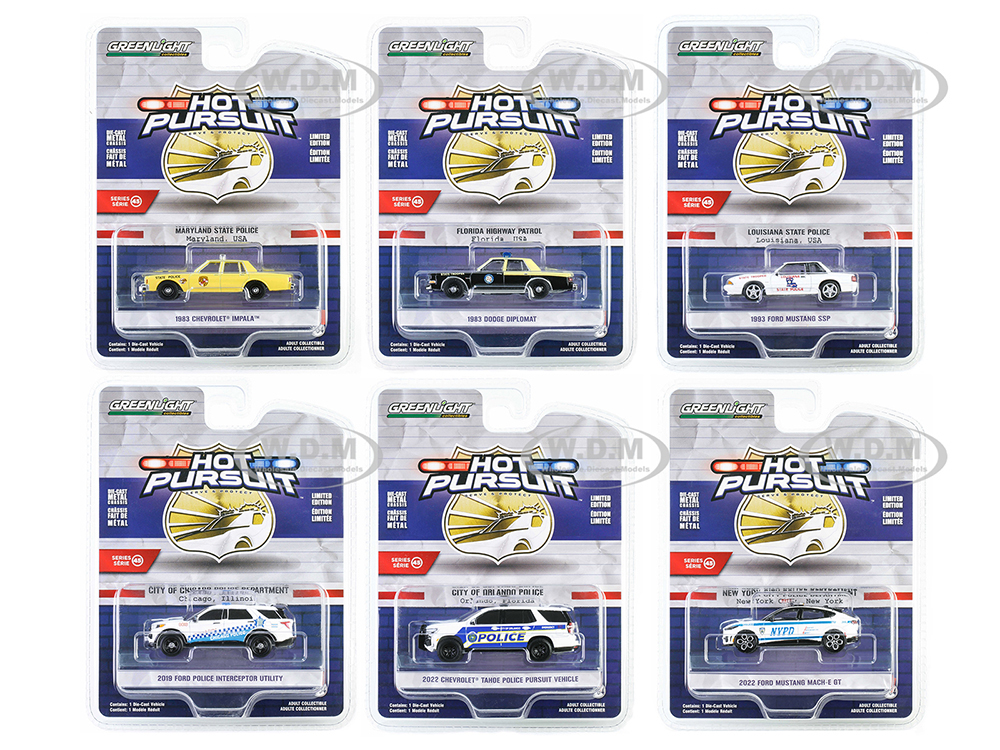 Hot Pursuit Set of 6 Police Cars Series 45 1/64 Diecast Model Cars by Greenlight