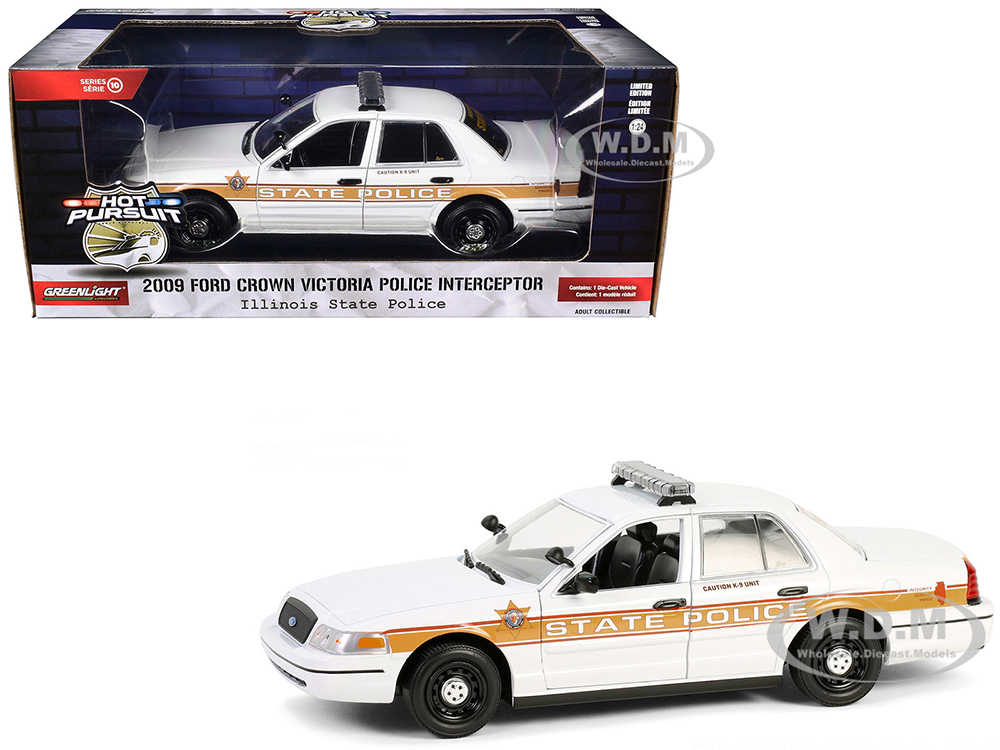 2009 Ford Crown Victoria Police Interceptor White with Yellow and Red Stripes Illinois State Police Hot Pursuit Series 10 1/24 Diecast Model Car by Greenlight