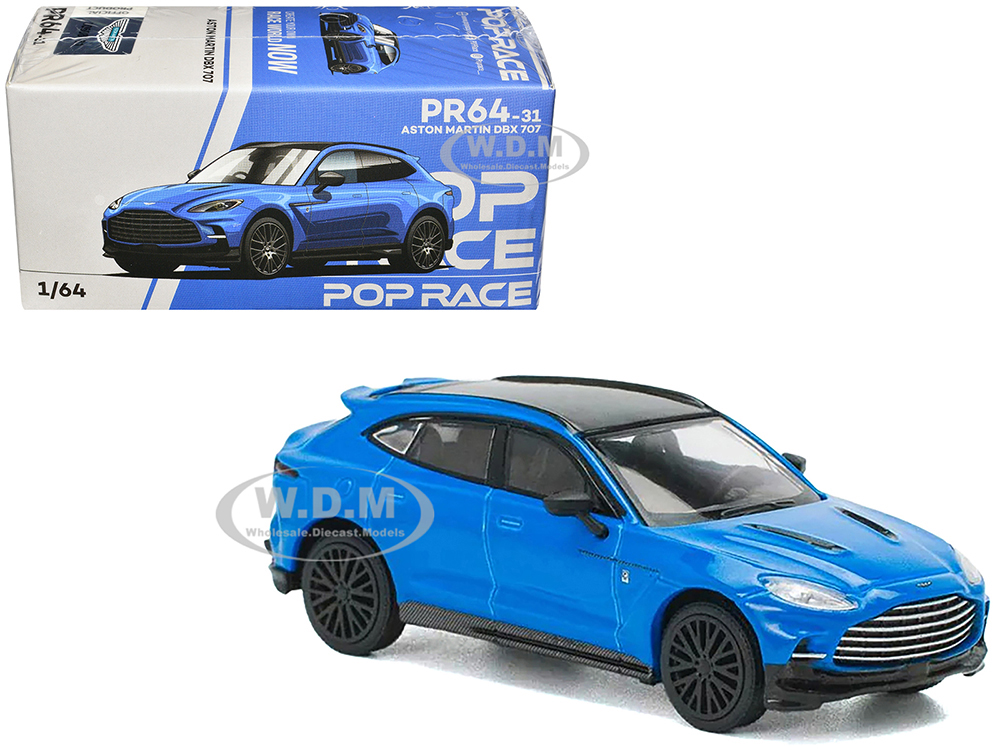 Aston Martin DBX 707 Blue with Black Top 1/64 Diecast Model Car by Pop Race