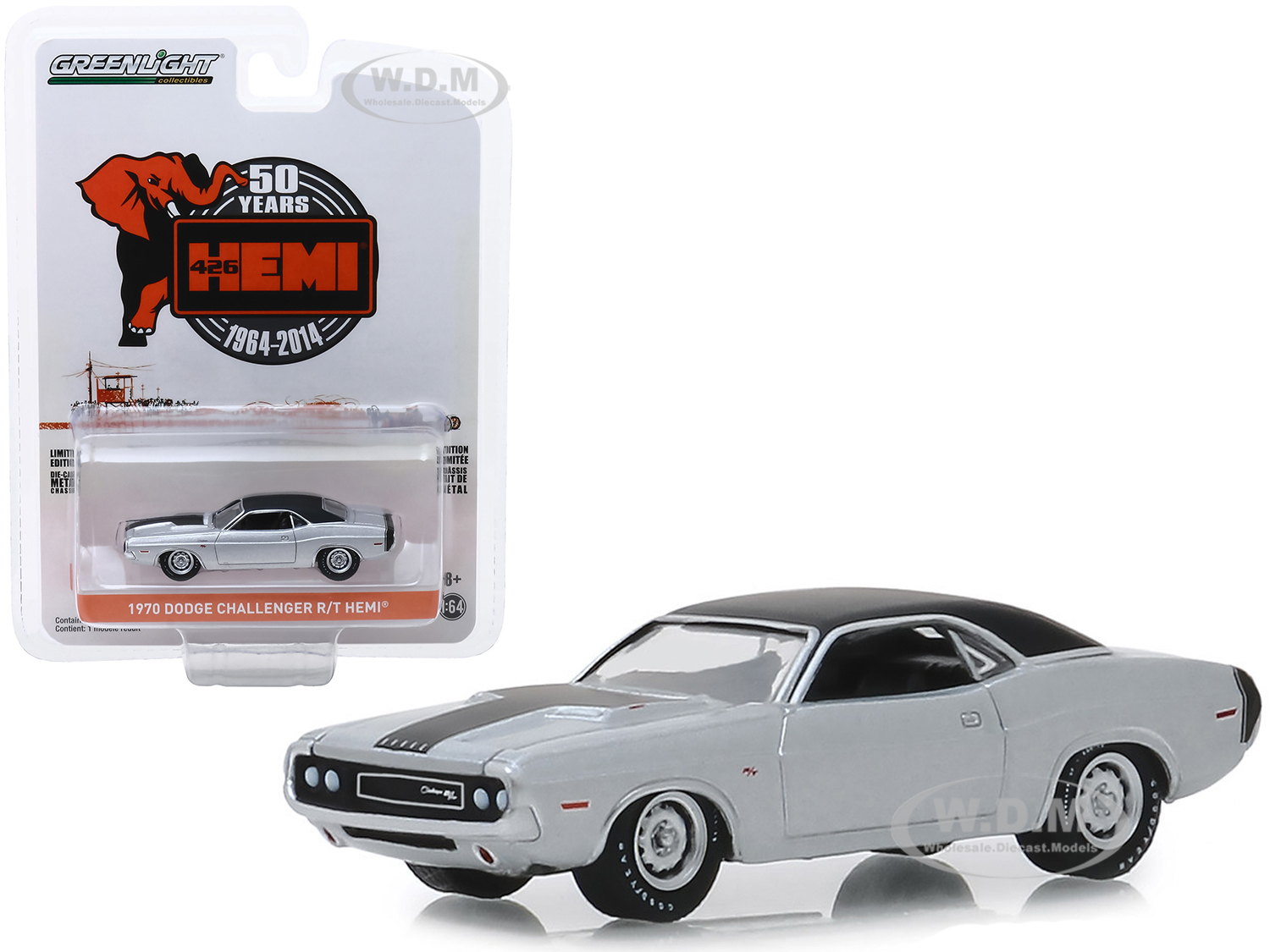 1970 Dodge Challenger R/t Hemi Silver With Black Top And Black Stripes "426 Hemi 50 Years" (1964-2014) "anniversary Collection" Series 9 1/64 Diecast