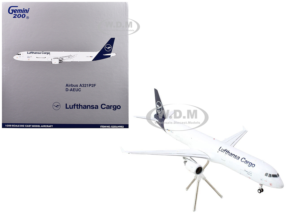 Airbus A321P2F Commercial Aircraft Lufthansa Cargo (D-AEUC) White with Blue Tail Gemini 200 Series 1/200 Diecast Model Airplane by GeminiJets