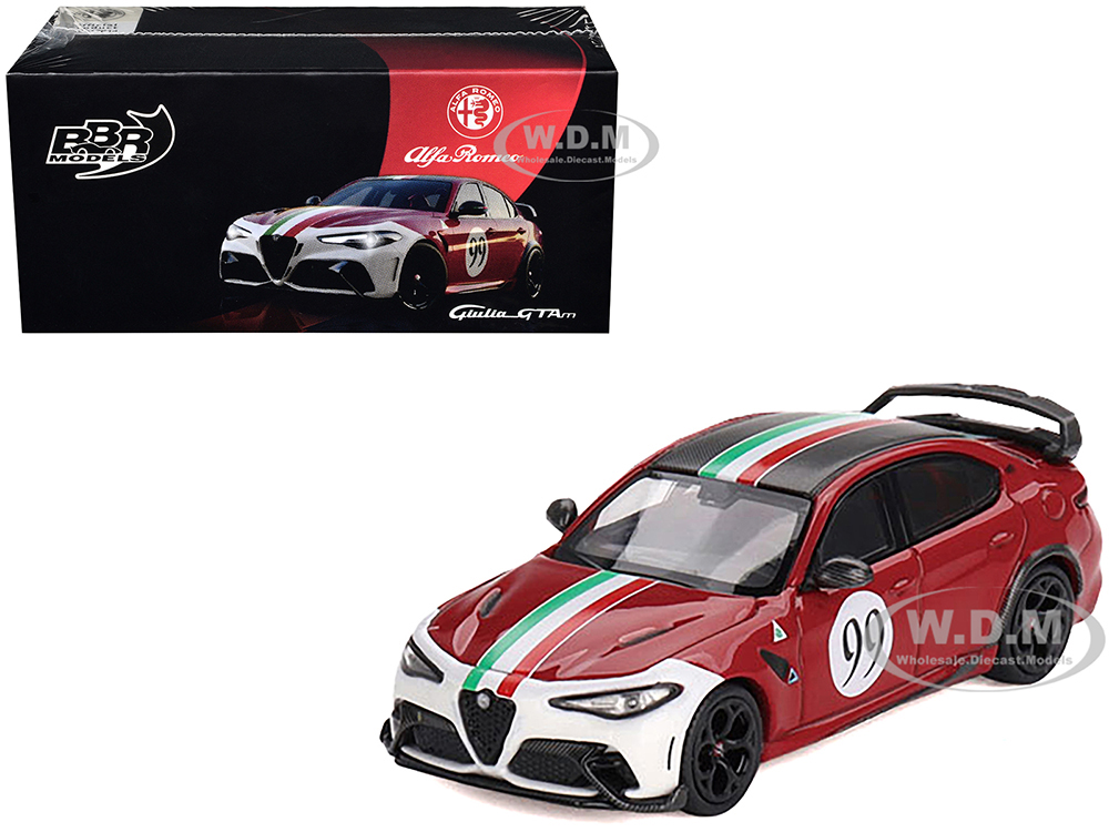 Alfa Romeo Giulia GTAm #99 Rosso GTA Red with Carbon Top and Stripes Centro Stile Livery 1/64 Diecast Model Car by BBR