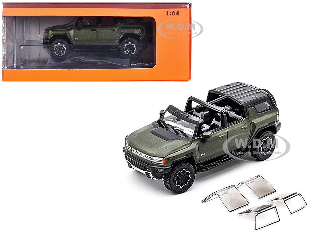 2023 GMC Hummer EV SUV Green Metallic with Black Top 1/64 Diecast Model Car by GCD