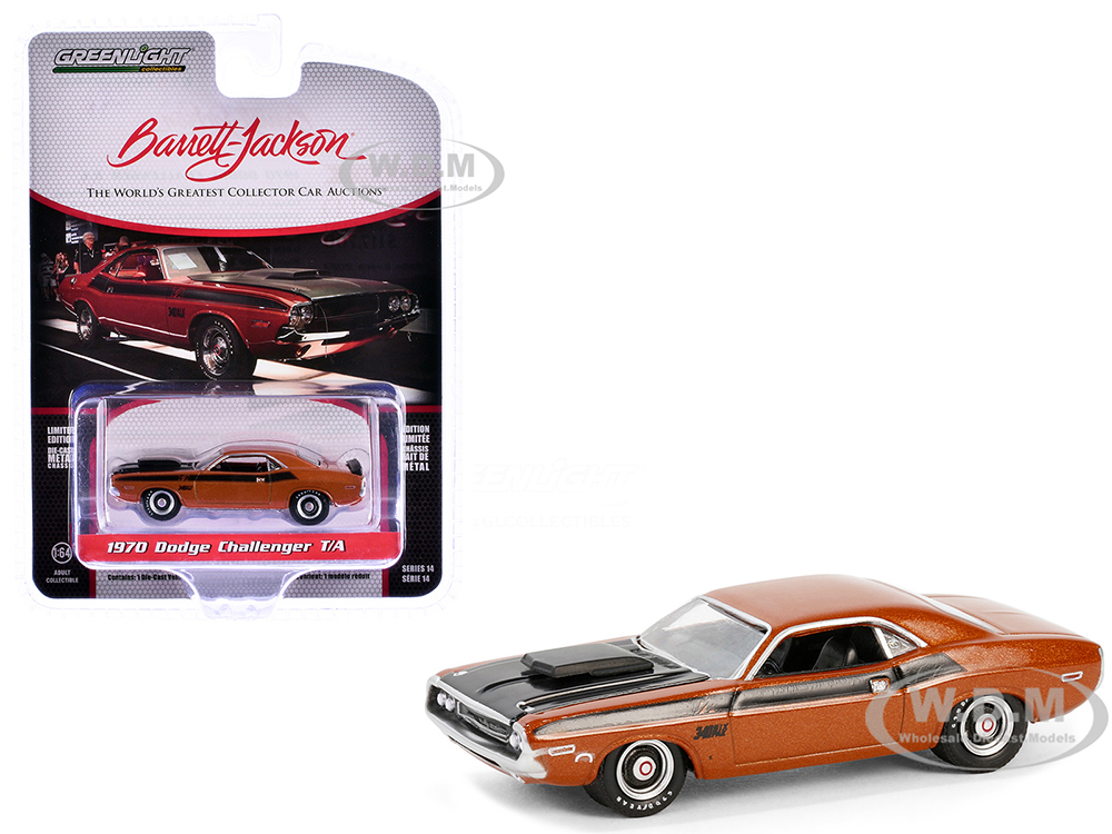 1970 Dodge Challenger T/A Burnt Orange Metallic with Black Hood and Stripes (Palm Beach 2023) Barrett Jackson Scottsdale Edition Series 14 1/64 Diecast Model Car by Greenlight