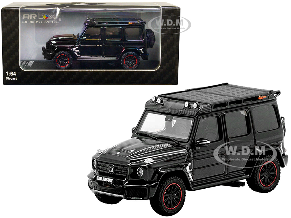 2020 Mercedes-AMG G63 Brabus G-Class with Adventure Package Obsidian Black with Carbon Hood with Roof Rack AR Box Series 1/64 Diecast Model Car by Almost Real