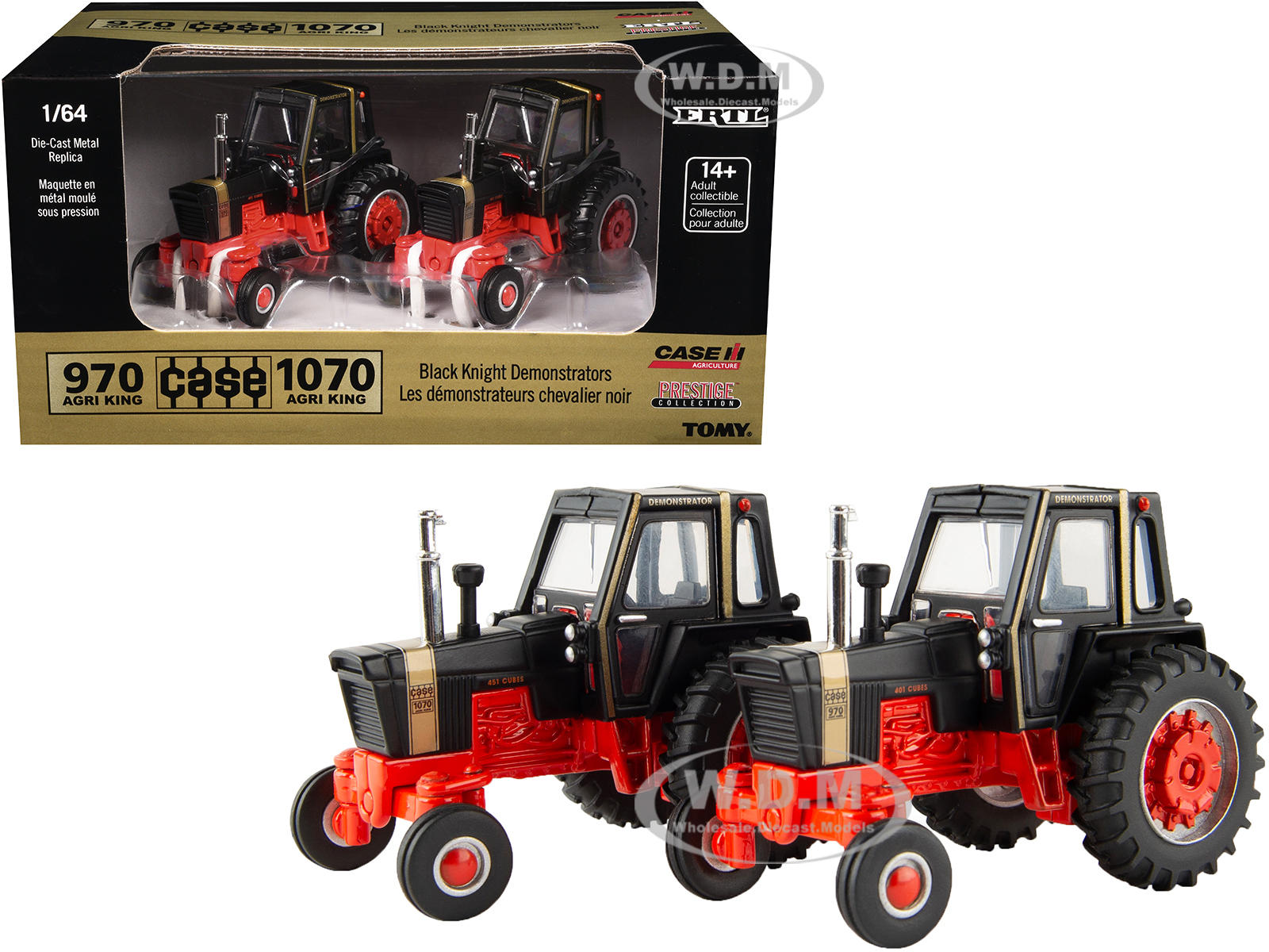 Case 970 Agri King Tractor Black and Case 1070 Agri King Tractor Black Set of 2 pieces "Case Agriculture - Prestige Collection" 1/64 Diecast Model by