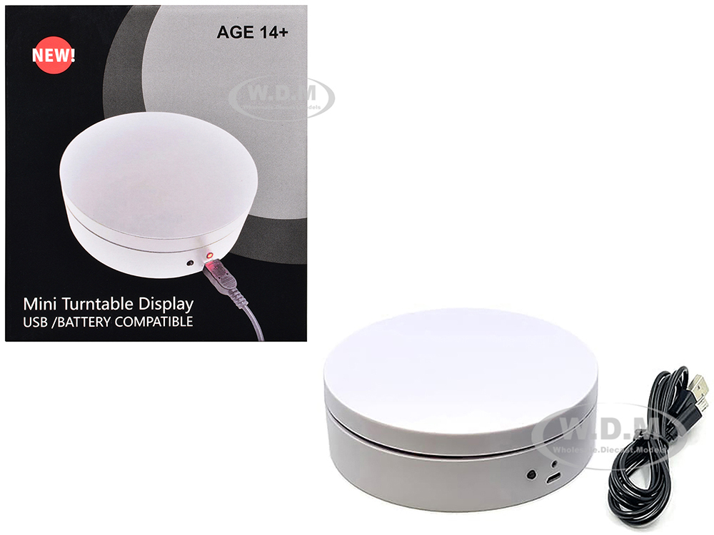 Mini Turntable Rotating Display Stand 4.75" with White Base for 1/64 Scale Model Cars