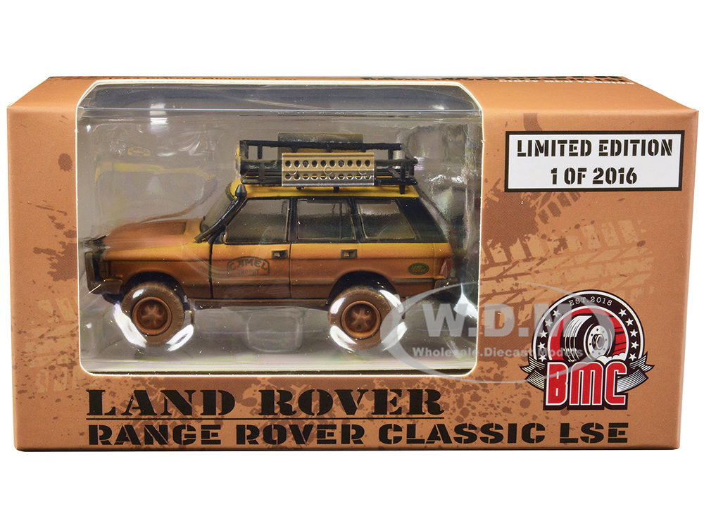 Land Rover Range Rover Classic LSE RHD (Right Hand Drive) Camel Trophy Yellow (Dirty Mud Version) with Roof Rack Extra Wheels and Accessories Limited Edition to 2016 pieces Worldwide 1/64 Diecast Model Car by BM Creations