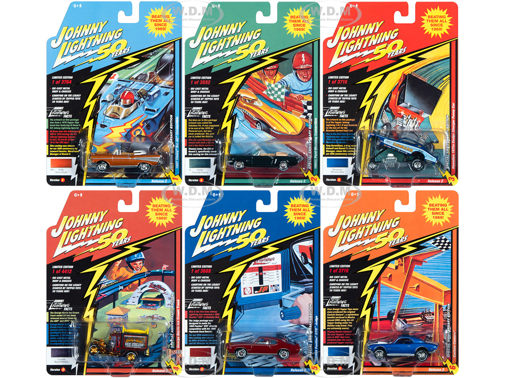 Classic Gold 2019 Release 2 Set B Of 6 Cars "johnny Lightning 50th Anniversary" 1/64 Diecast Model Cars By Johnny Lightning