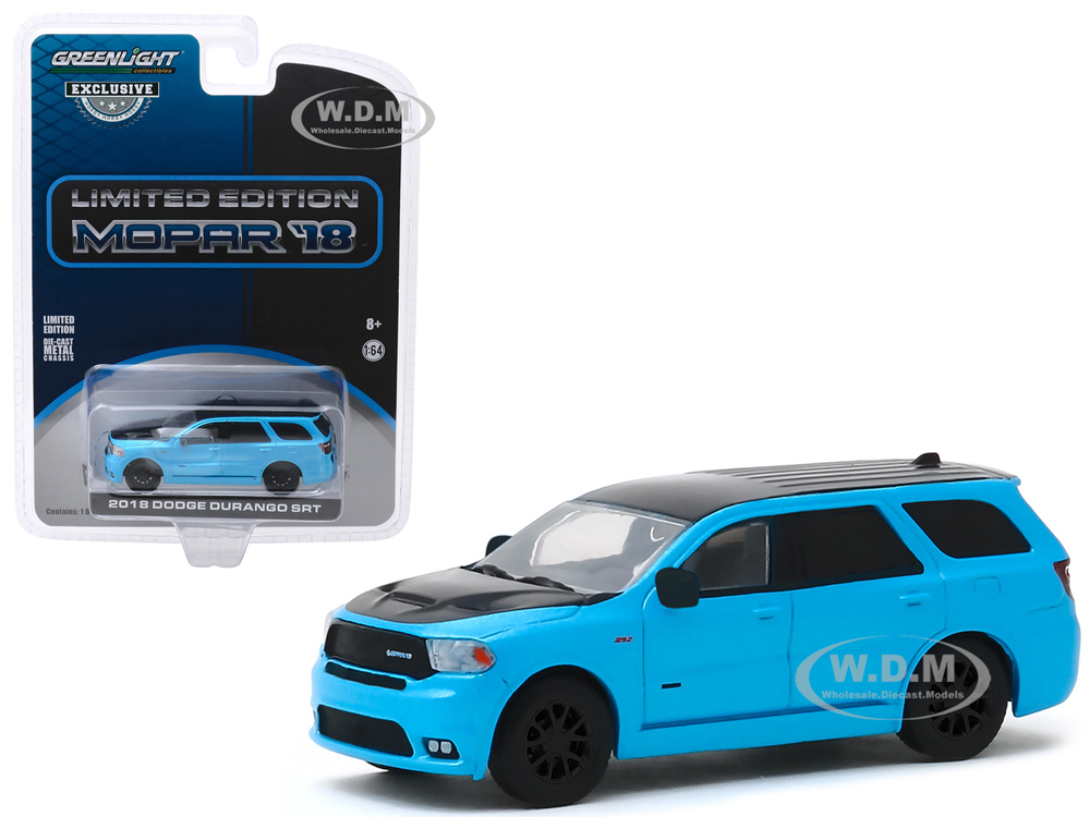 2018 Dodge Durango Srt Blue Pearl Coat And Black "limited Edition Mopar 18" "hobby Exclusive" 1/64 Diecast Model Car By Greenlight