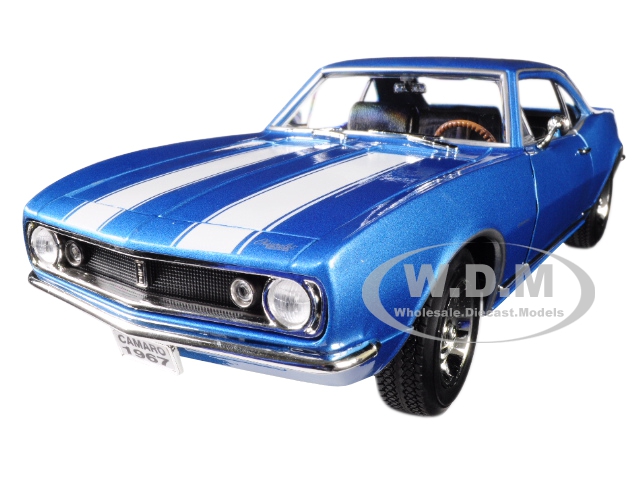 1967 Chevrolet Camaro Z/28 Metallic Blue With White Stripes 1/18 Diecast Model Car By Road Signature