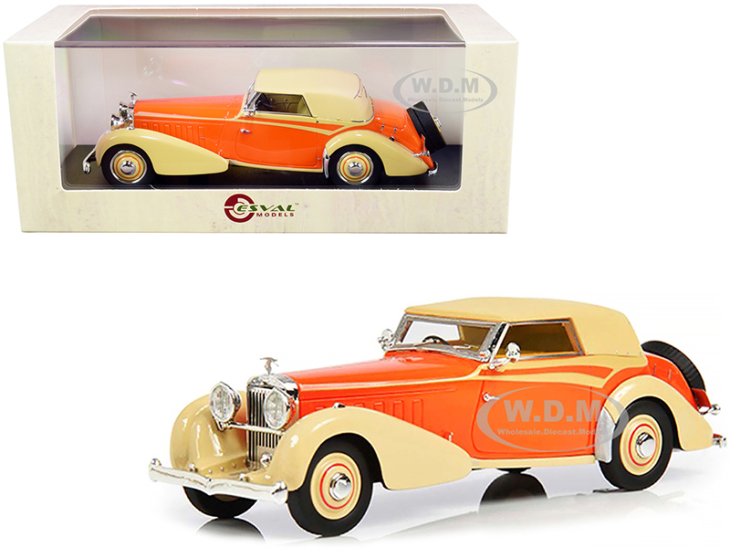 1934 Hispano Suiza J12 (Top Up) RHD (Right Hand Drive) by Carrosserie Vanvooren Cream and Orange Limited Edition to 250 pieces Worldwide 1/43 Model Car by Esval Models