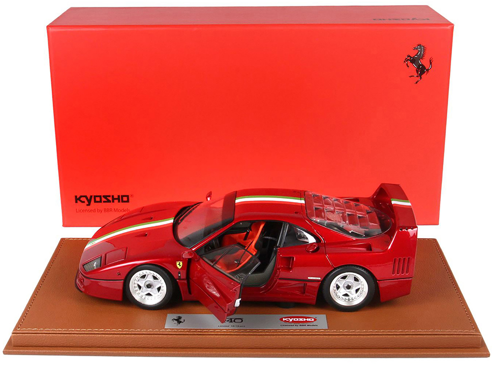 Ferrari F40 Red Metallic with Italian Flag Stripes with DISPLAY CASE Limited Edition to 78 pieces Worldwide 1/18 Diecast Model Car by BBR and Kyosho