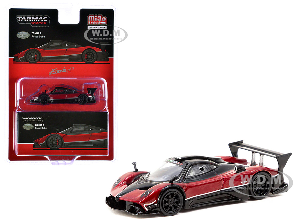 Pagani Zonda R Rosso Dubai Red Metallic and Black Global64 Series 1/64 Diecast Model by Tarmac Works