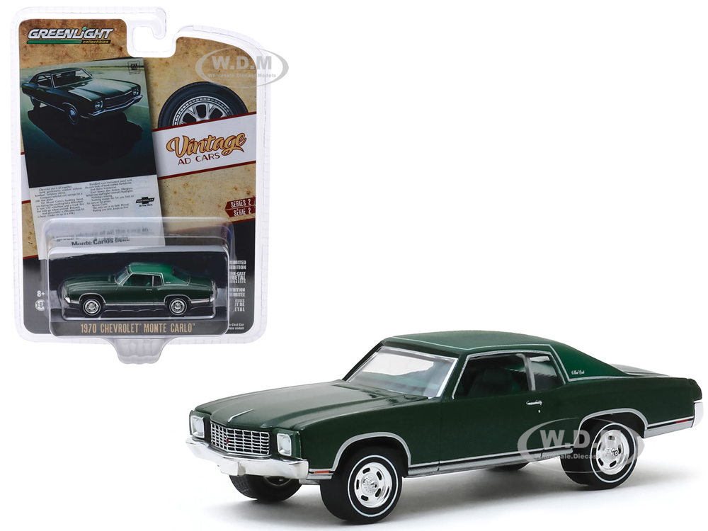 1970 Chevrolet Monte Carlo Dark Green With Light Green Top "a Group Picture Of All The Cars In Monte Carlos Field" "vintage Ad Cars" Series 2 1/64 Di