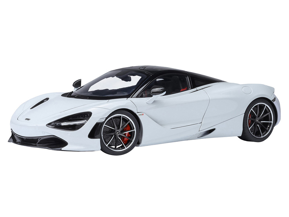 McLaren 720S Silica White with Black Top and Carbon Accents 1/18 Model Car by Autoart