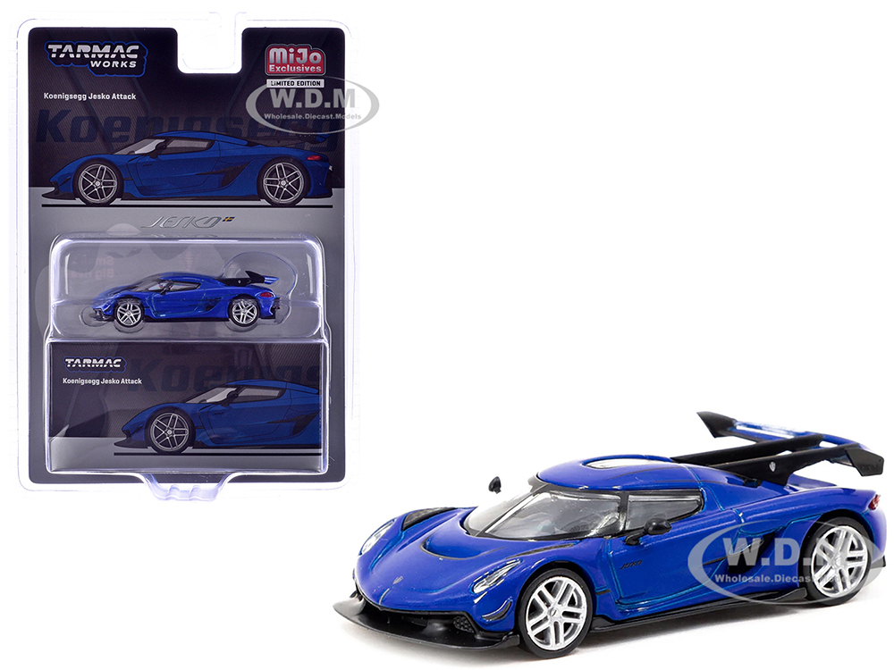 Koenigsegg Jesko Attack Blue Metallic Global64 Series 1/64 Diecast Model by Tarmac Works