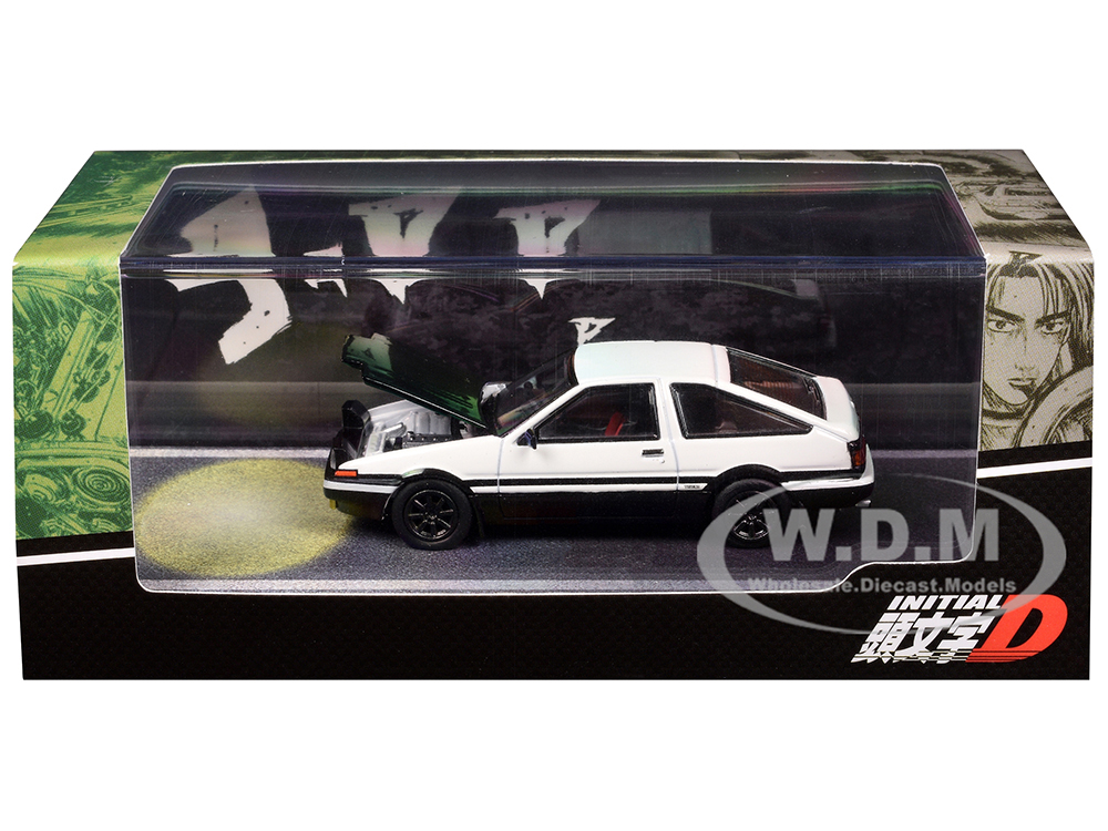 Toyota Sprinter Trueno (AE86) RHD (Right Hand Drive) White And Black With Carbon Hood Engine Mounted Model VS Tomoyuki Tachi Initial D (1995-2013