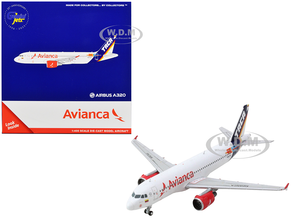 Airbus A320 Commercial Aircraft Avianca Airlines White with Tail Stripes 1/400 Diecast Model Airplane by GeminiJets