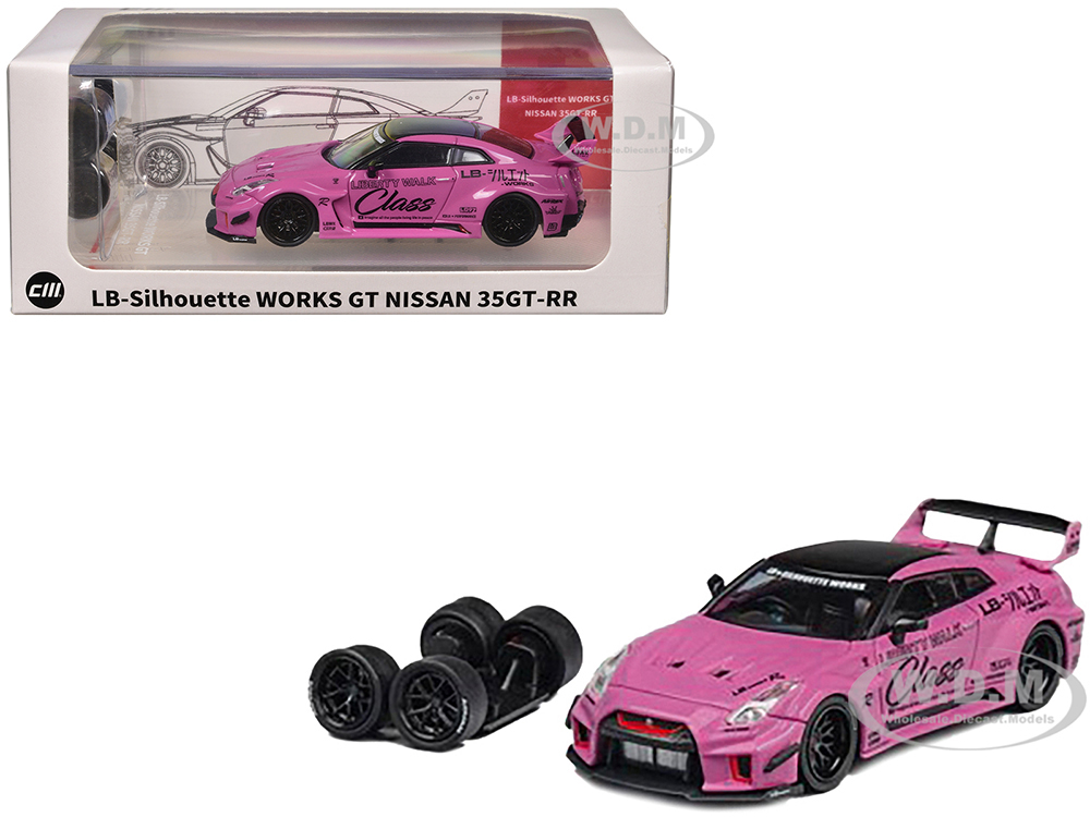 Nissan 35GT-RR LB-Silhouette Works GT RHD (Right Hand Drive) Pink With Black Top And Extra Wheels 1/64 Diecast Model Car By CM Models