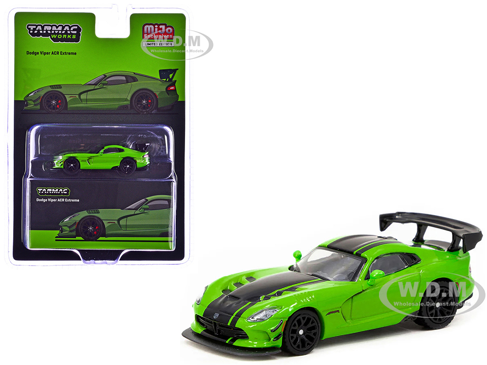 Dodge Viper ACR Extreme Green Metallic with Black Stripes Global64 Series 1/64 Diecast Model by Tarmac Works