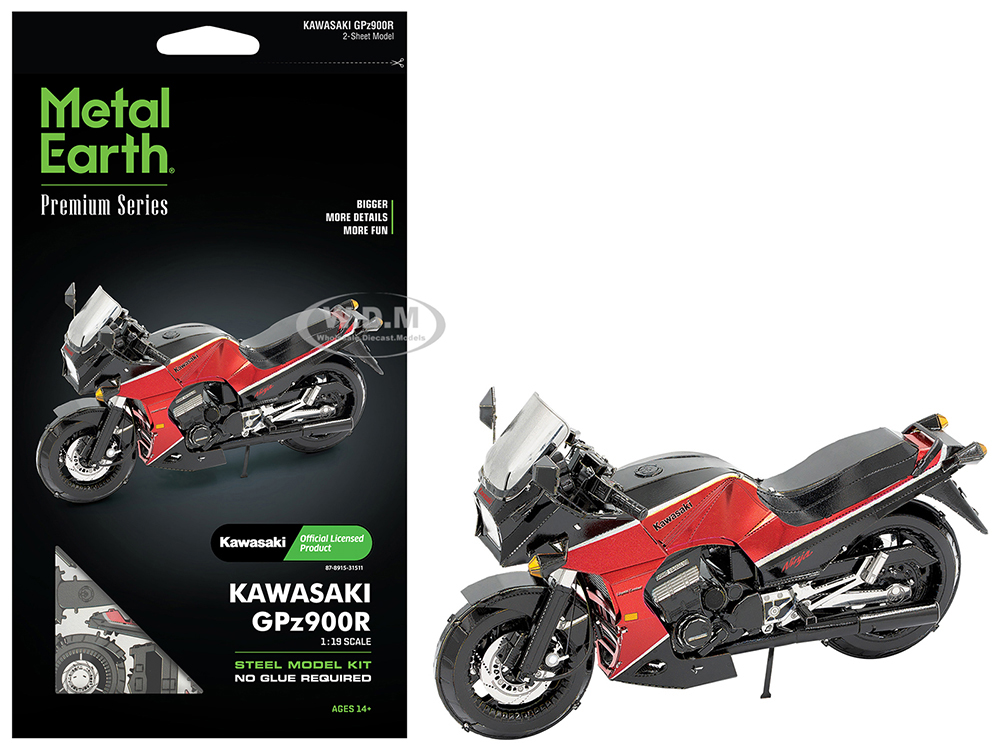 Model Kit Kawasaki GPz900R Motorcycle Red And Black (Challenging Difficulty) Steel Model By Metal Earth