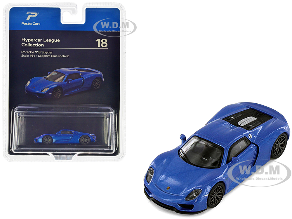 Porsche 918 Spyder Sapphire Blue Metallic Hypercar League Collection 1/64 Diecast Model Car by PosterCars