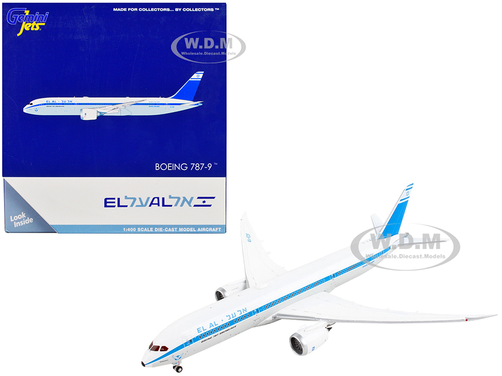 Boeing 787-9 Commercial Aircraft El Al Israel Airlines White with Blue Stripes and Tail 1/400 Diecast Model Airplane by GeminiJets