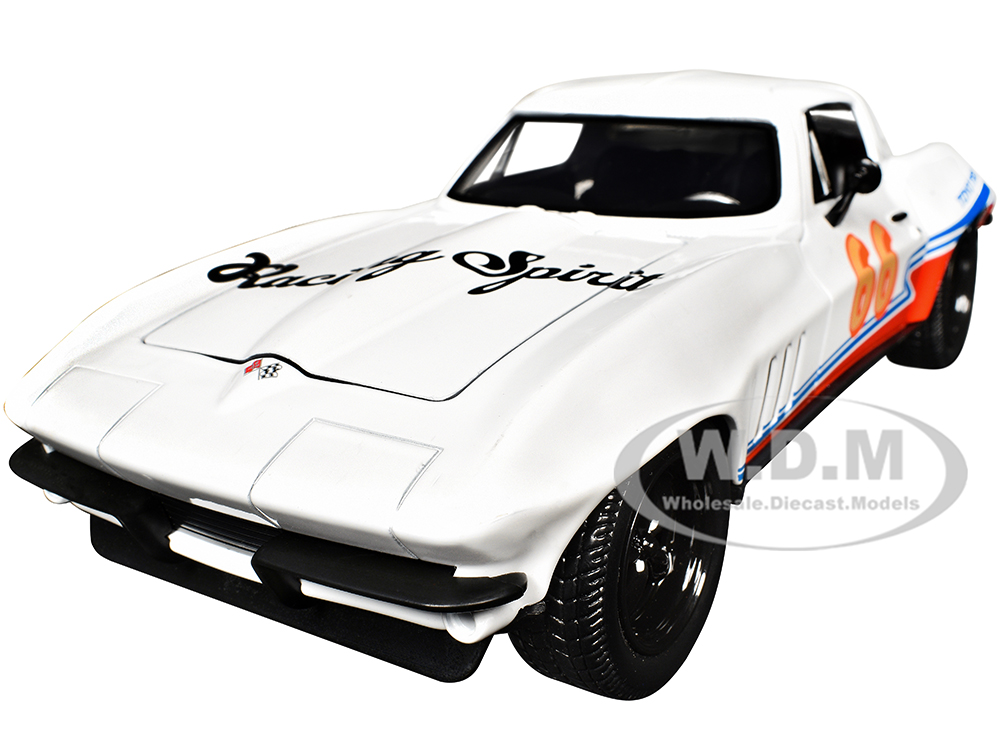 1966 Chevrolet Corvette #66 Racing Spirit White with Graphics Bigtime Muscle Series 1/24 Diecast Model Car by Jada