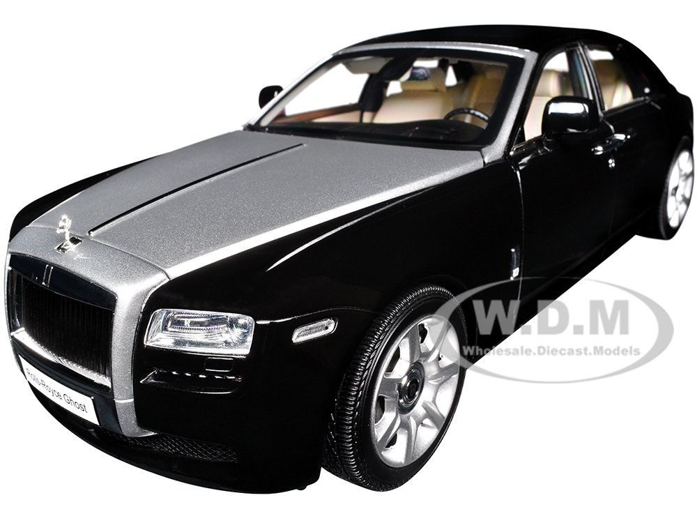 Rolls-Royce Ghost Black with Silver Metallic Hood 1/18 Diecast Model Car by Kyosho