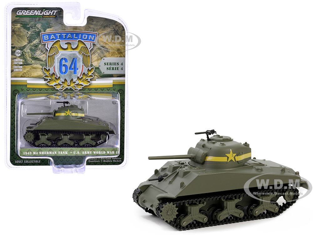 1943 M4 Sherman Tank 13th Armored Regiment 1st Armored Division Tunisia World War II (1943) United States Army Battalion 64 Series 4 1/64 Diecast Model Car by Greenlight