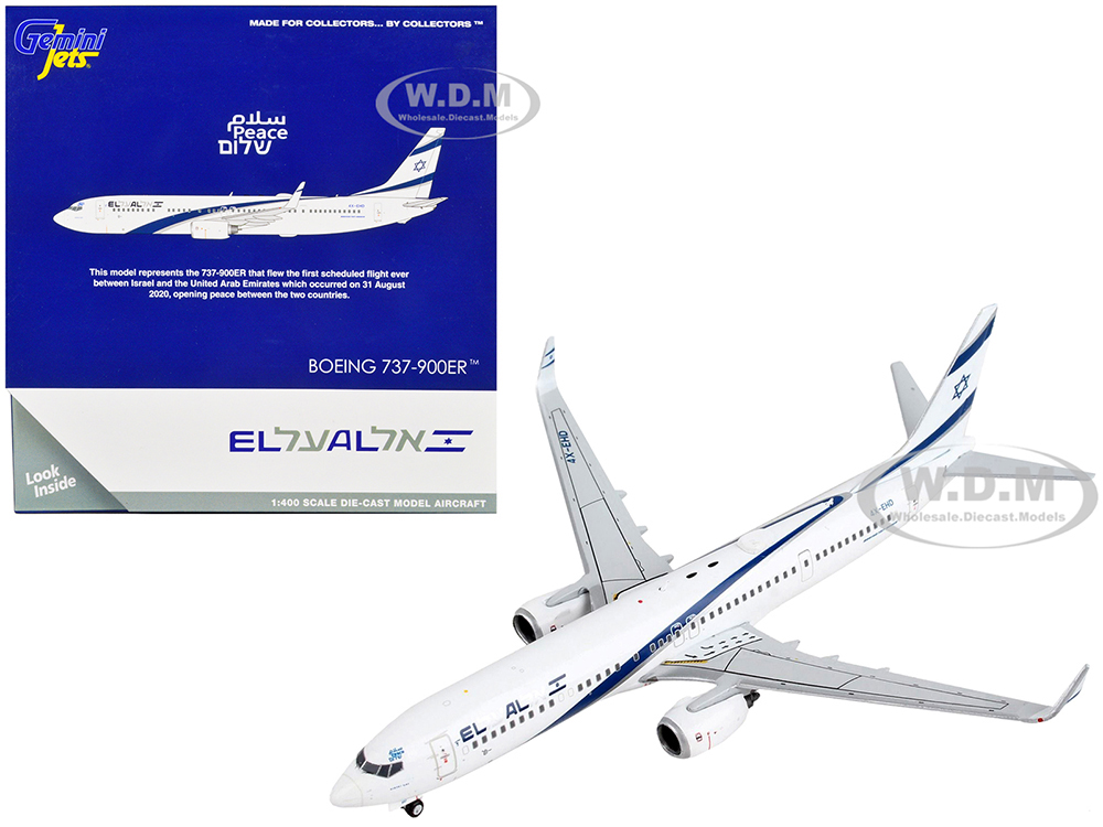 Boeing 737-900ER Commercial Aircraft El Al Israel Airlines White with Blue Stripes 1/400 Diecast Model Airplane by GeminiJets