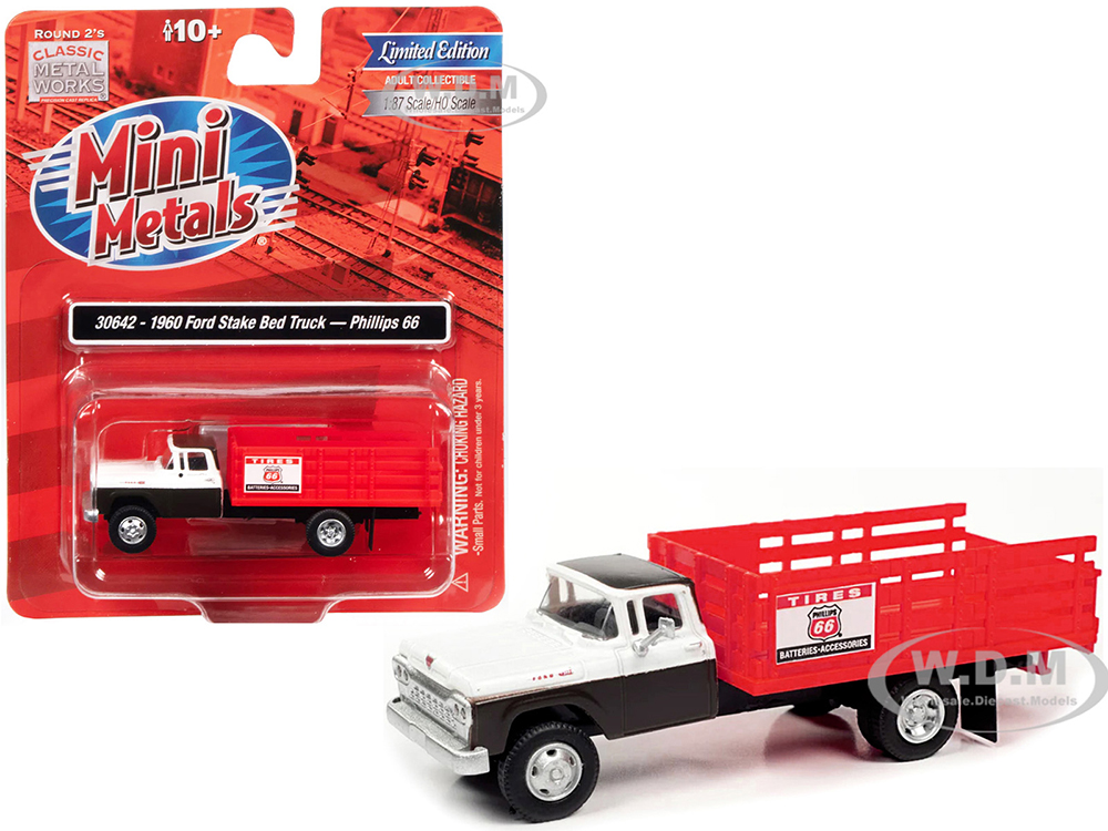 1960 Ford Stake Bed Truck Phillips 66 Black and White with Red Stakes 1/87 (HO) Scale Model Car by Classic Metal Works