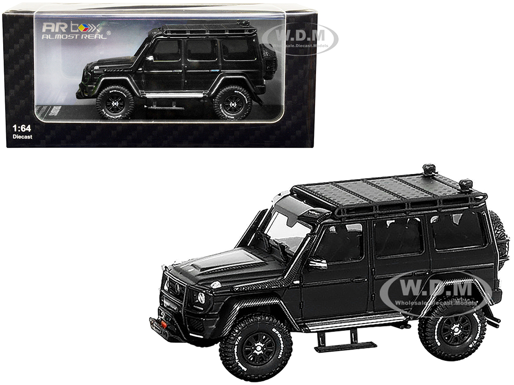 2017 Mercedes-Benz G-Class 4x4 Brabus 550 Adventure Matt Black with Carbon Hood with Roof Rack AR Box Series 1/64 Diecast Model Car by Almost Real