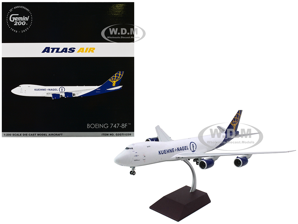 Boeing 747-8F Commercial Aircraft Atlas Air - Kuene+Nagel (N862GT) White with Blue Tail Gemini 200 Series 1/200 Diecast Model Airplane by GeminiJets