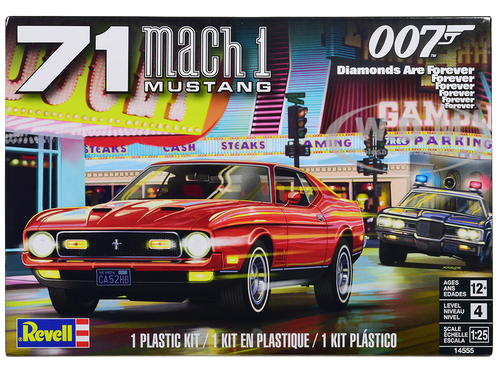 Level 4 Model Kit 1971 Ford Mustang Mach 1 James Bond 007 Diamonds Are Forever (1971) Movie 1/25 Scale Model by Revell