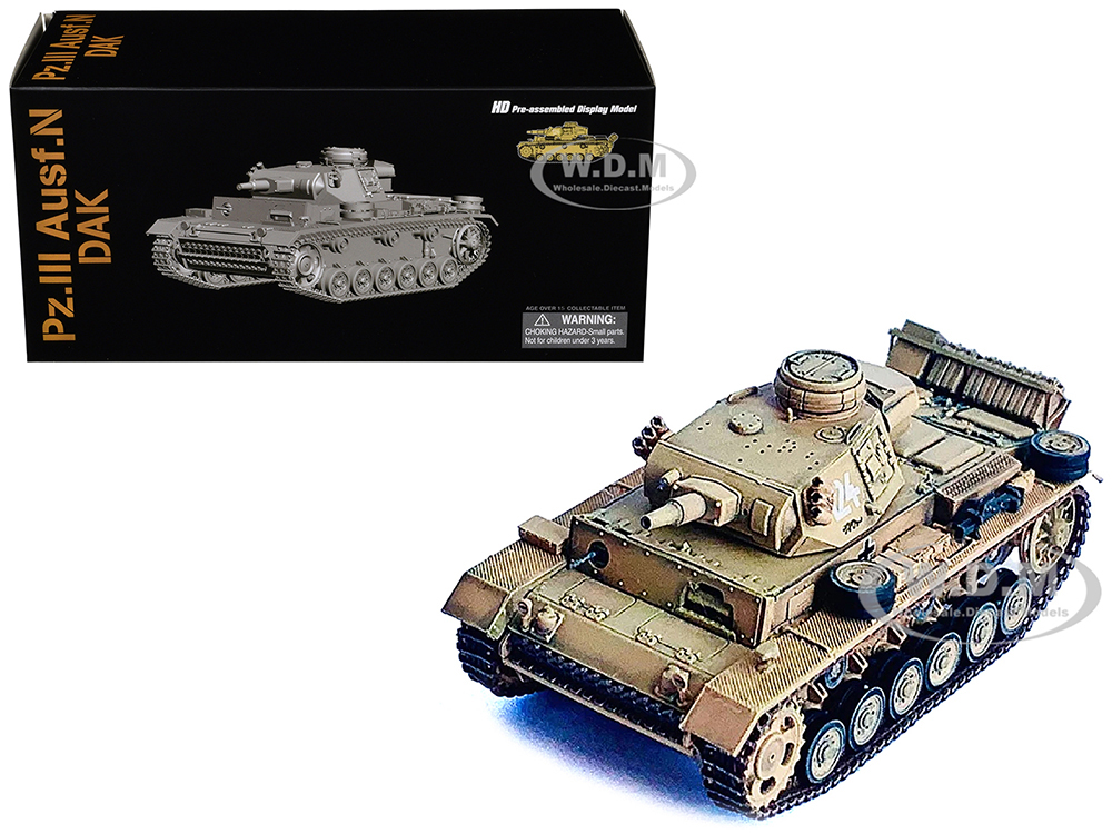 Germany Pz.Kpfw.III Ausf.N DAK Tank #124 s.Pz.Abt.501 Tunisia Tiger Insignia (1942/43) NEO Dragon Armor Series 1/72 Plastic Model by Dragon Models