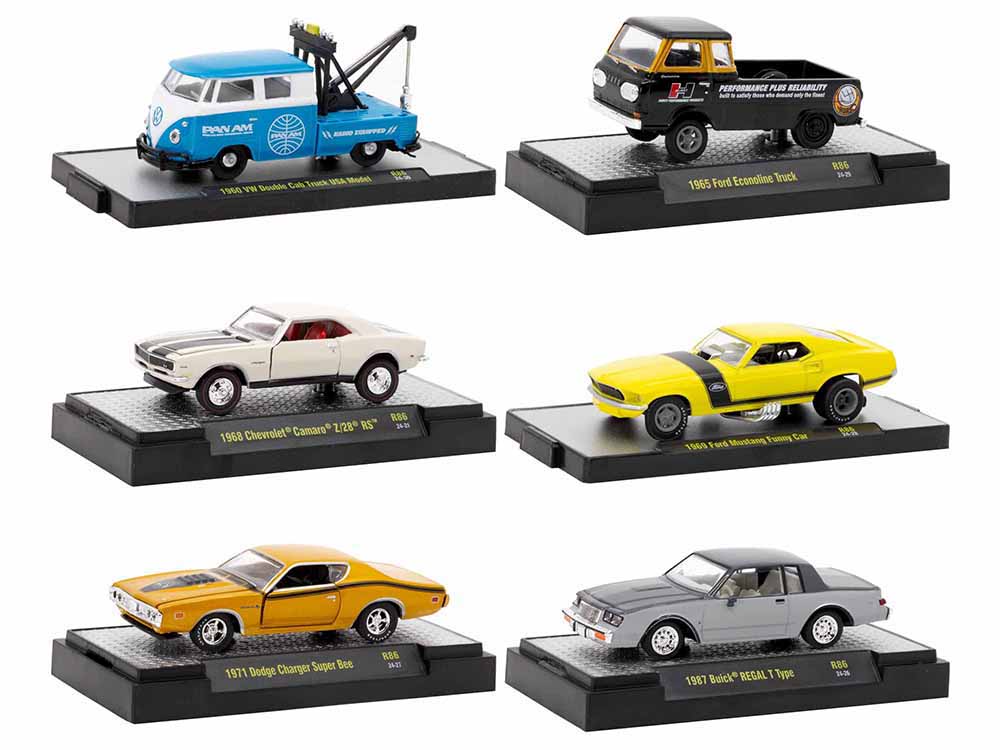 Auto-Thentics 6 piece Set Release 86 IN DISPLAY CASES Limited Edition 1/64 Diecast Model Cars by M2 Machines