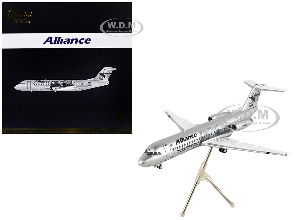 Fokker F70 Commercial Aircraft Alliance Airlines - 100 Years First Flight from England Silver Metallic Gemini 200 Series 1/200 Diecast Model Airplane by GeminiJets