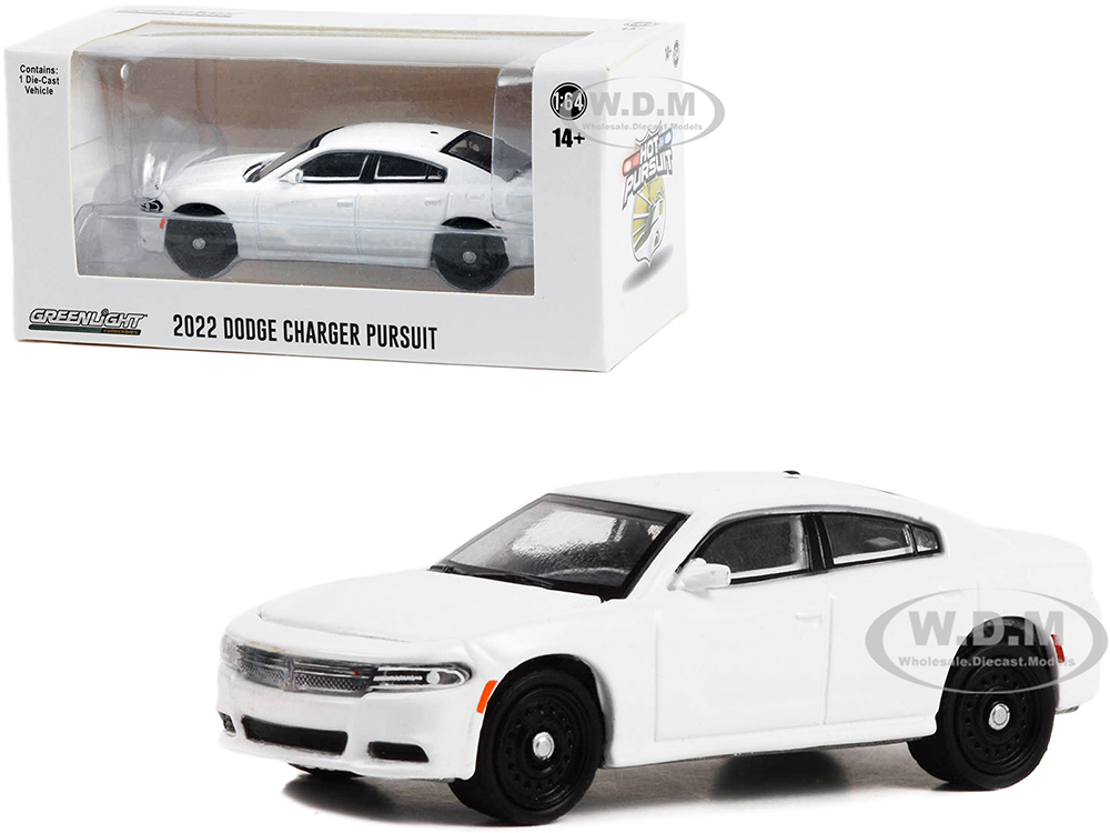 2022 Dodge Charger Pursuit Police Car White Hot Pursuit Hobby Exclusive Series 1/64 Diecast Model Car by Greenlight