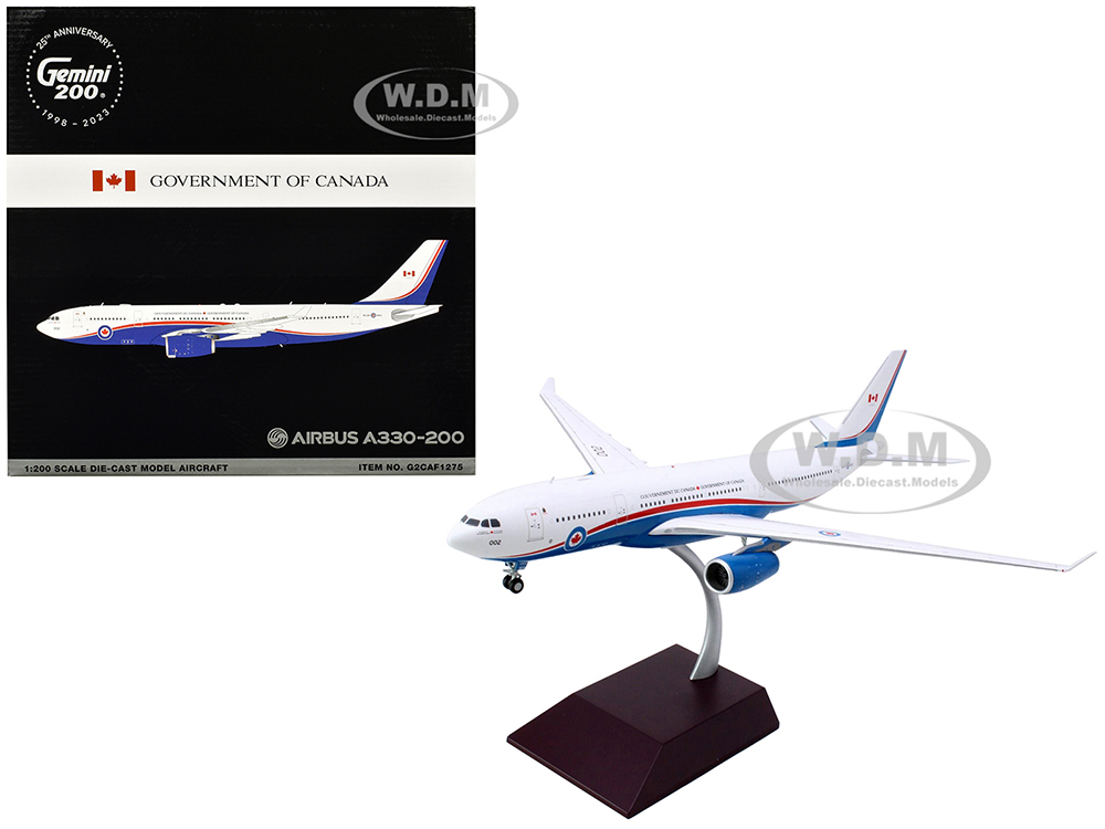 Airbus A330-200 Commercial Aircraft Government of Canada - Royal Canadian Air Force (330002) White and Blue with Red Stripes Gemini 200 Series 1/200 Diecast Model Airplane by GeminiJets