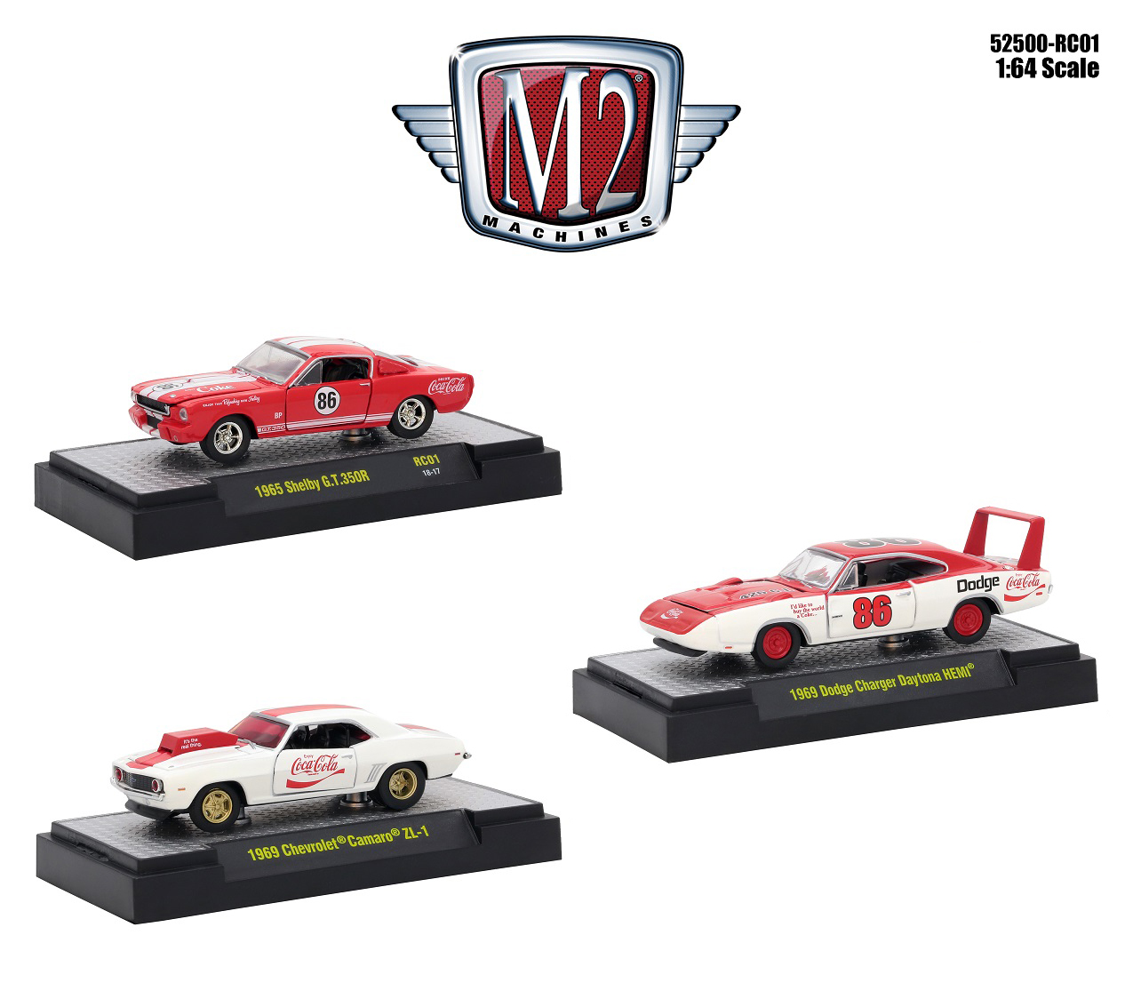 "coca-cola" Set Of 3 Cars Limited Edition To 4800 Pieces Worldwide Hobby Exclusive 1/64 Diecast Models By M2 Machines