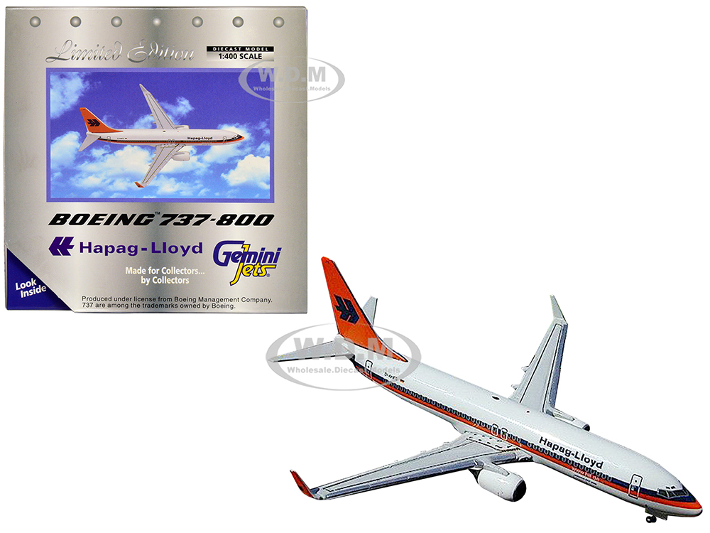 Boeing 737-800 Commercial Aircraft Hapag-Lloyd White with Orange and Blue Stripes 1/400 Diecast Model Airplane by GeminiJets