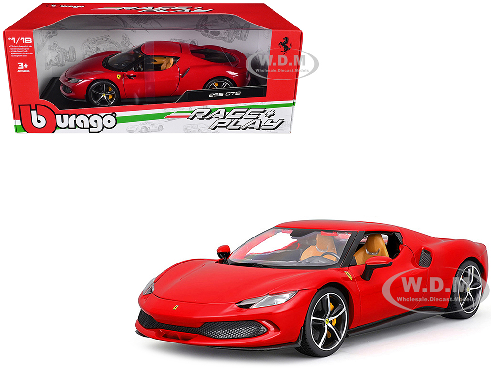 Ferrari 296 GTB Red Race + Play Series 1/18 Diecast Model Car by Bburago